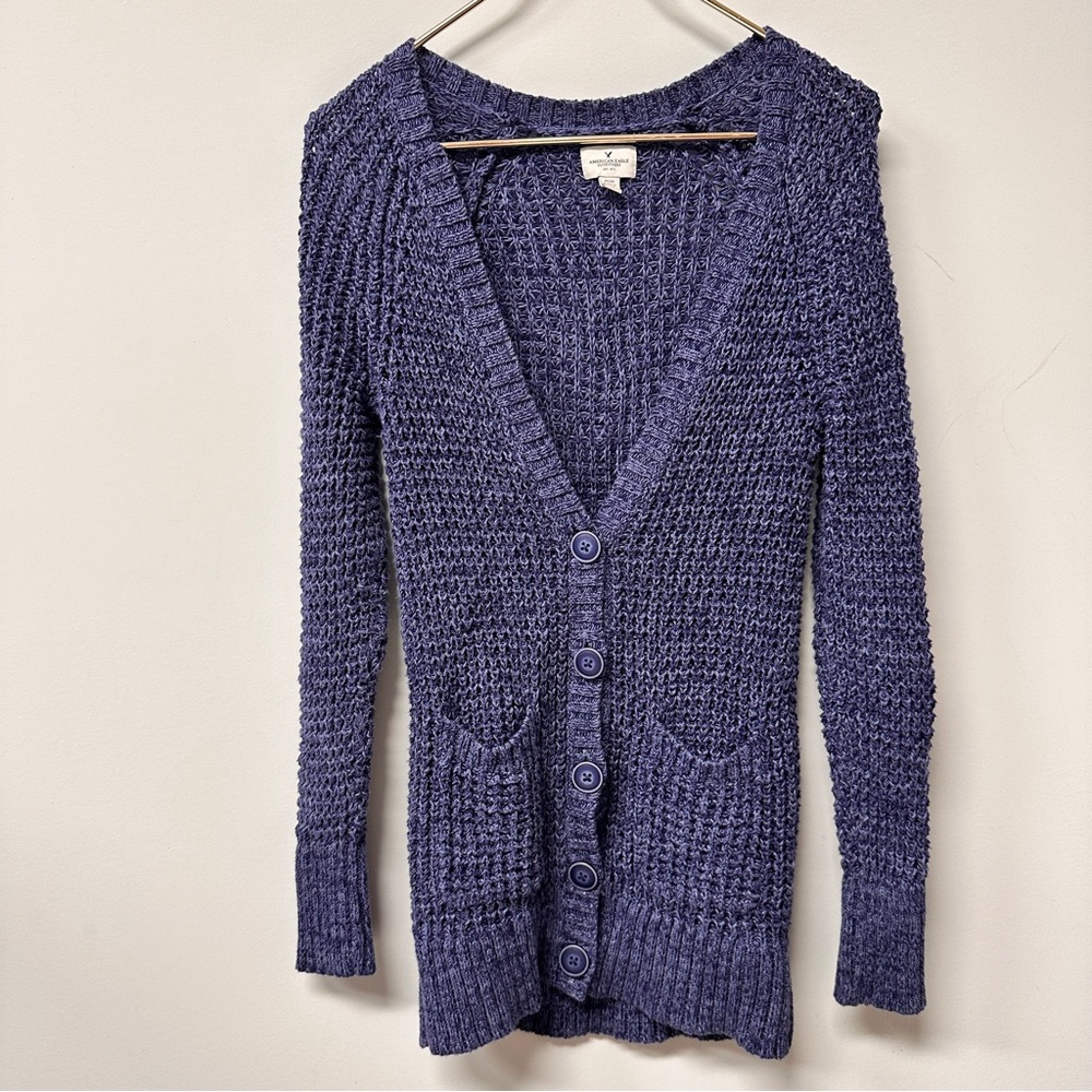 American Eagle Cardigan Y2K 2000s blue knitted button up long sleeve medium